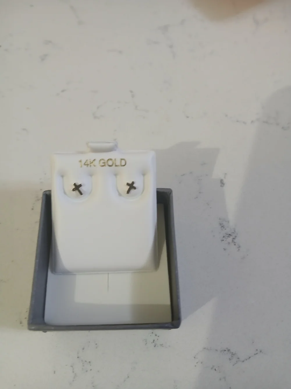 14K Gold Kids Cross Stud Earrings - White Display